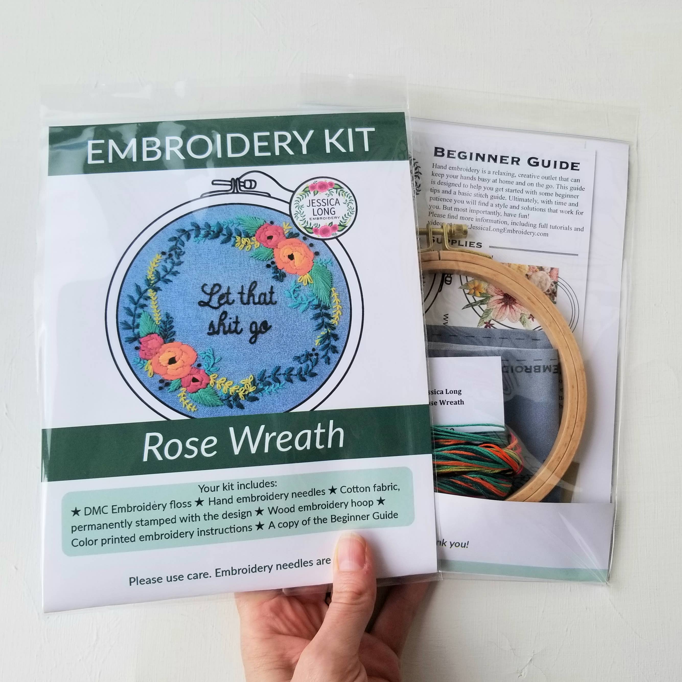 Jessica Long Embroidery - Wholesale Embroidery/Cross Stitch Supplies - Rose Wreath Beginner Embroidery Kit1