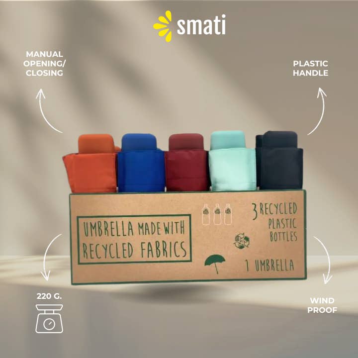 Låda med mini manuella paraplyer - Färger i återvunnen PET för wholesale av SMATI