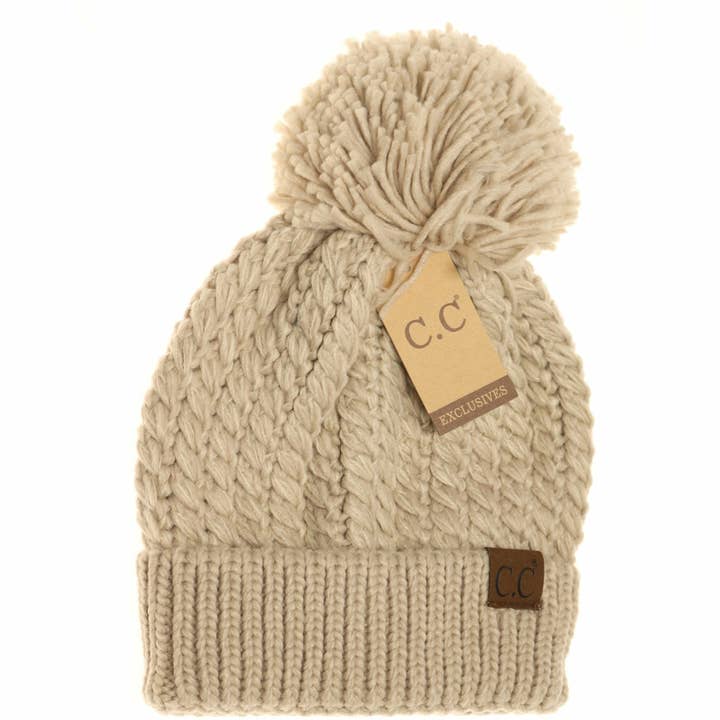 C.C Beanie - Wholesale Beanie - Women's - Twisted Mock Cable Knit Pom Beanie HAT2054