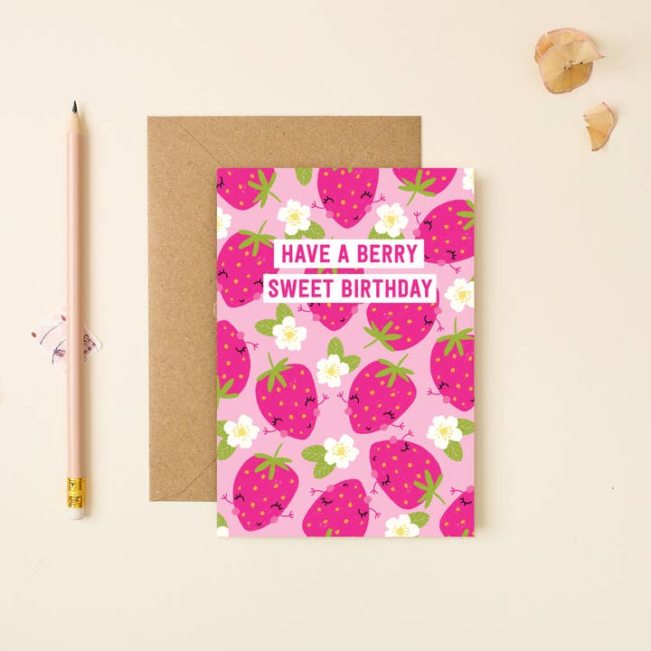 Strawberry Very Sweet Birthday Card for wholesale by Mifkins