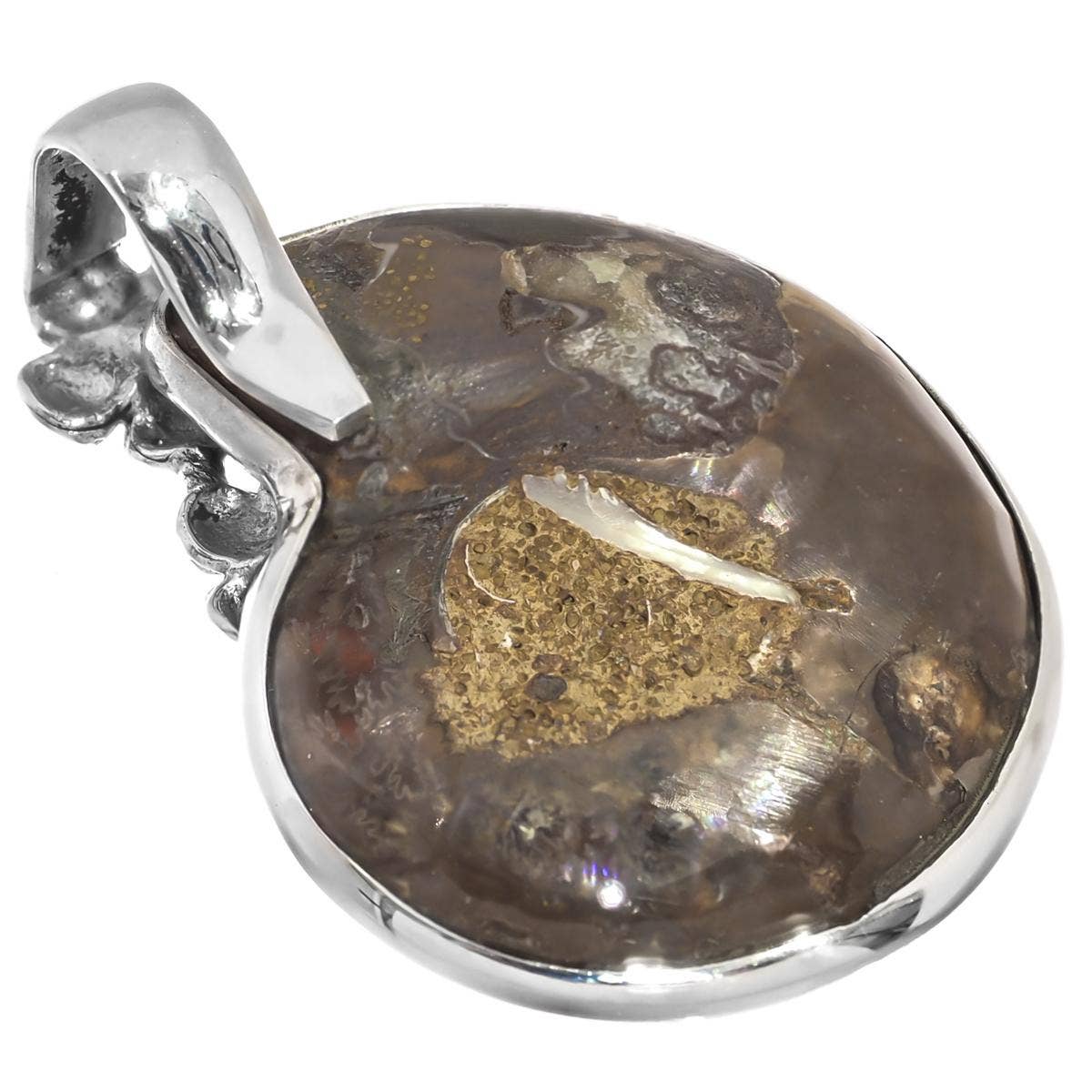 FifiRose - Vente Colliers à pendentif - Pendentif trio de fleurs fossiles d'ammonite en argent sterling 925, 3,5 cm3