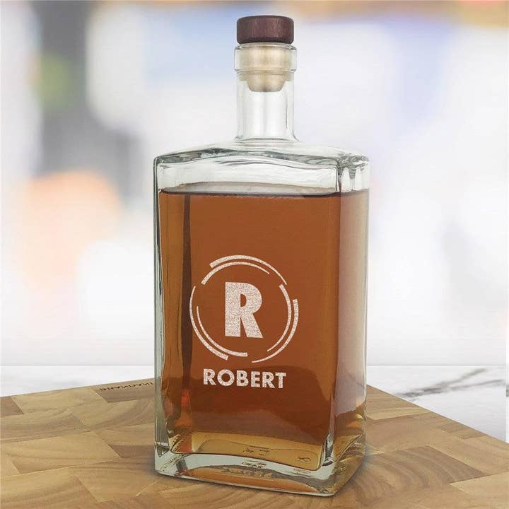 Engraved Groomsmen Circular Lines Vintage Style Decanter for wholesale by Sunny Jar Personalized