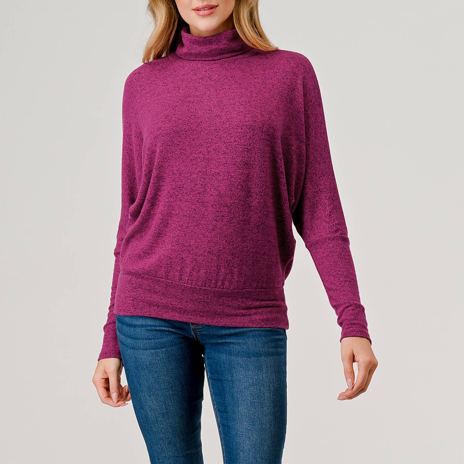 Heimious - Vente Haut en maille – femme - Haut en tricot brossé à manches longues et col roulé, T5346