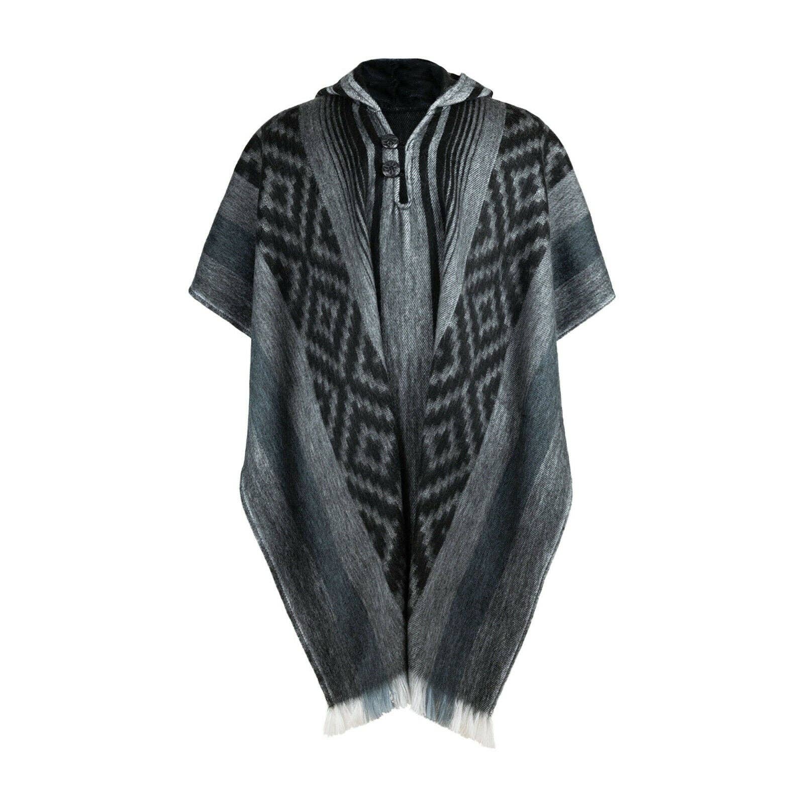 ECUALAMA - Wholesale Poncho - Unisex - Nambija - Lightweight Baby Alpaca Hooded Poncho - Charcoal1