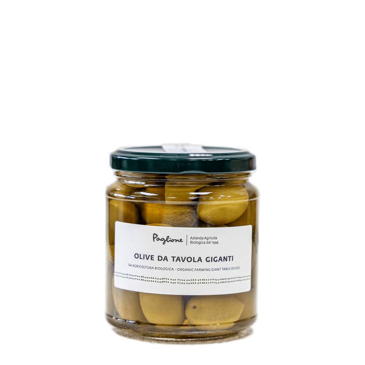 Organic Jumbo Green Table Olives by Agricola Paglione for wholesale by Zia Pia