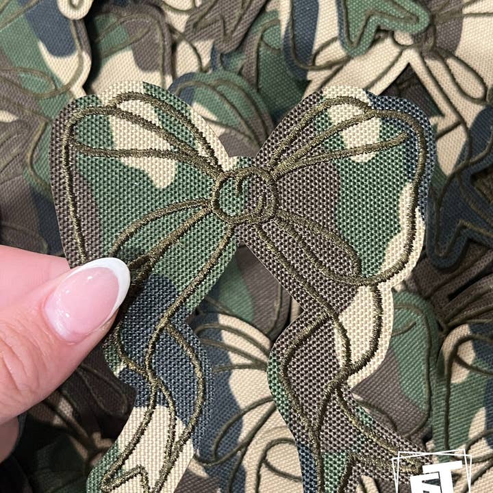 Camo Bow Cap Patch for wholesale on Faire