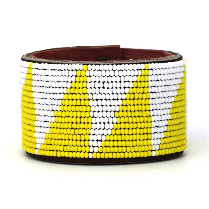 Large Yellow Tri Leather Cuff for wholesale by Swahili Coast