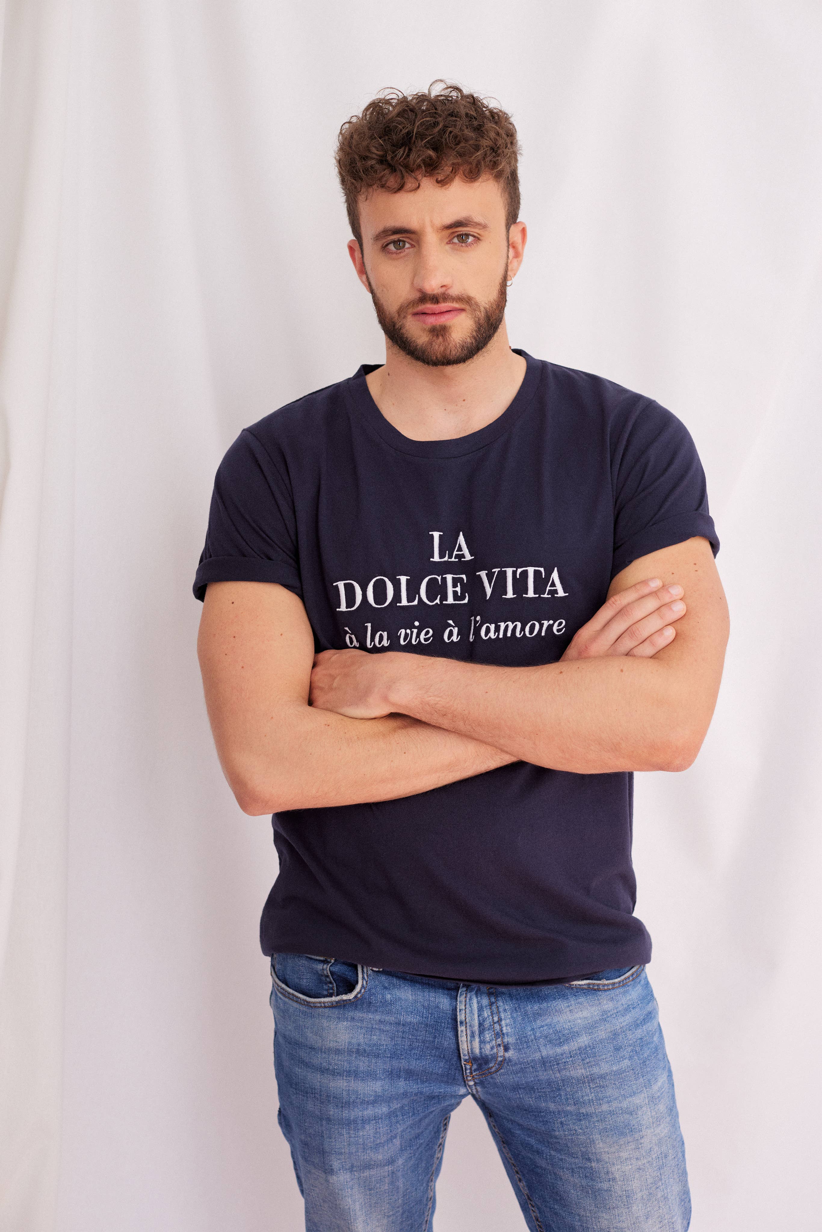 Un baiser français s'il vous plaît - Wholesale Screen Printed T-Shirt - Women's - Navy blue La Dolce Vita T-shirt11