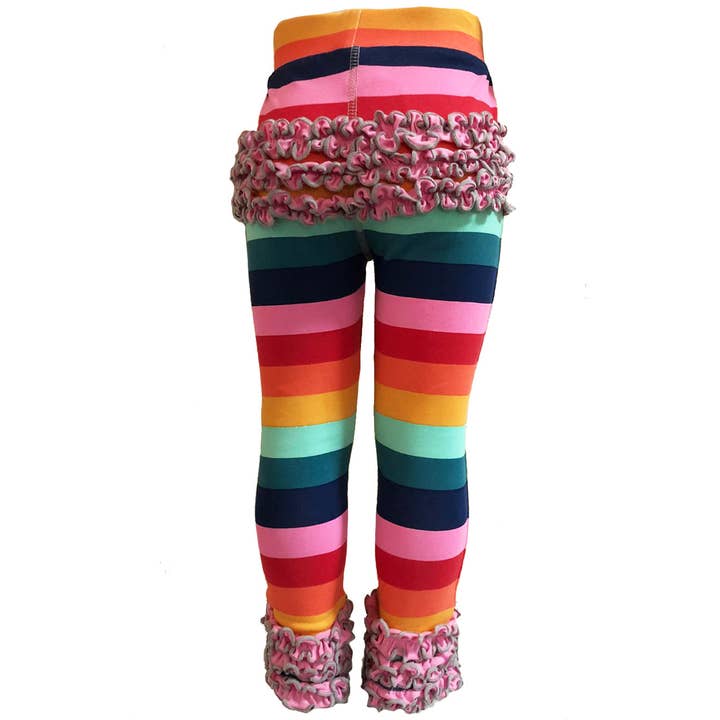 AnnLoren – Großhandel Fashion-Leggings – Kinder – Regenbogen-Leggings mit Rüschen für Mädchen, weiche Kinderkleidung10