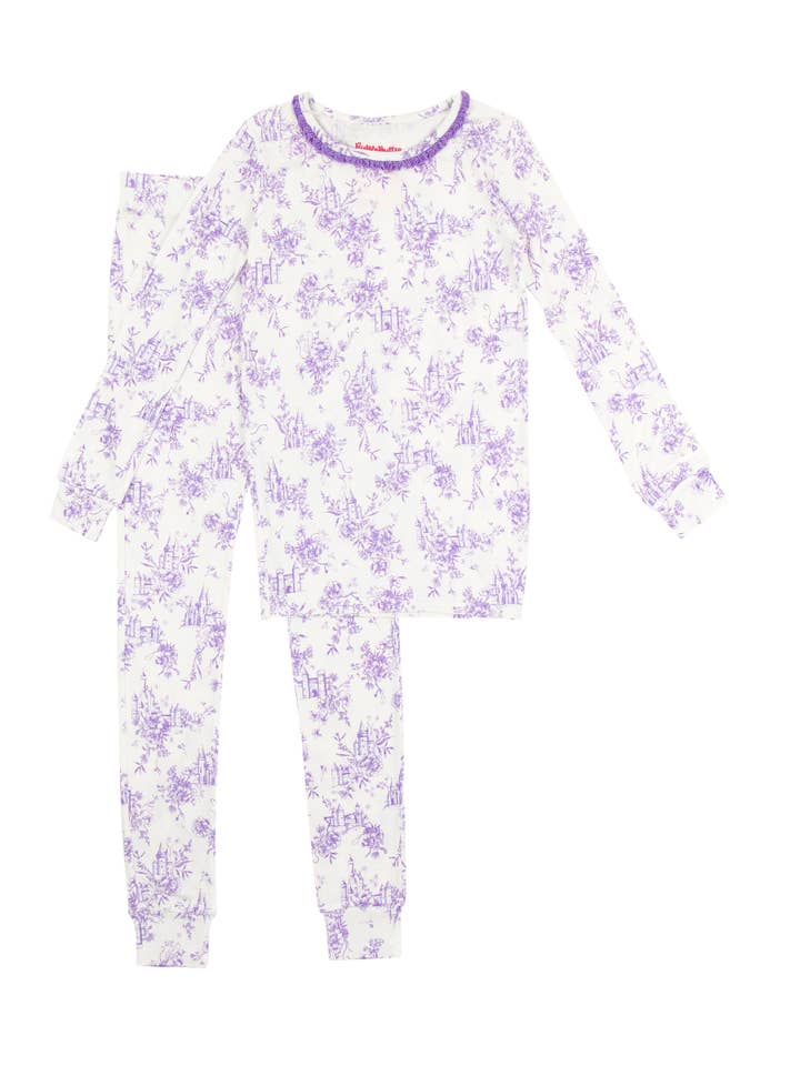 White Girls Purple Princess Castle Toile Bamboo Viscose Ruffle Long Sleeve Pajama Set
for wholesale on Faire