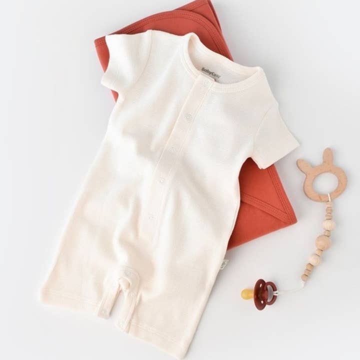 WAFFLE Short-sleeved jumpsuit in 100% Organic Cotton for wholesale by BabyCosy Organic