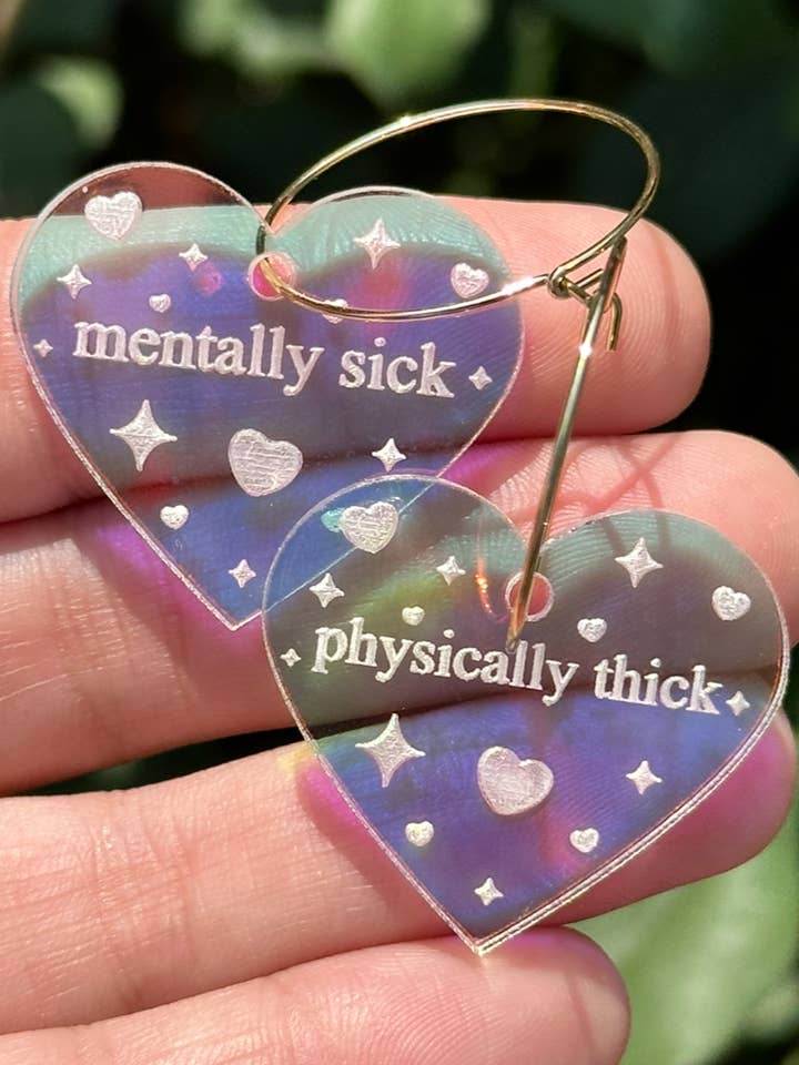 Mentally Sick, Physically Thick Heart Hoop Earrings for wholesale by ShlemonArt