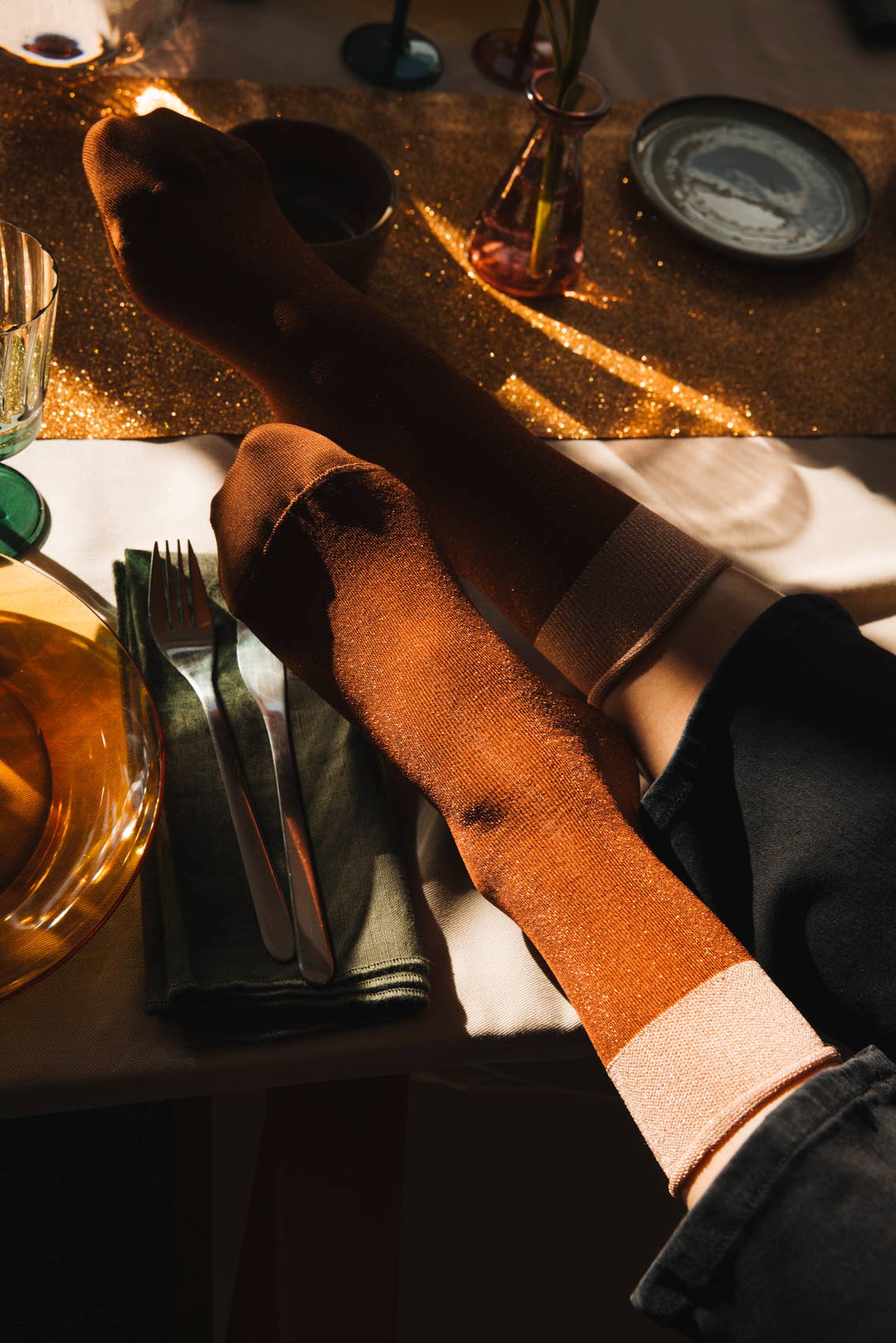 Atelier St Eustache - Vendita all'ingrosso Calzini - Donna - BOOGIE-WOOGIE MARRONE • Calzini con paillettes donna feste