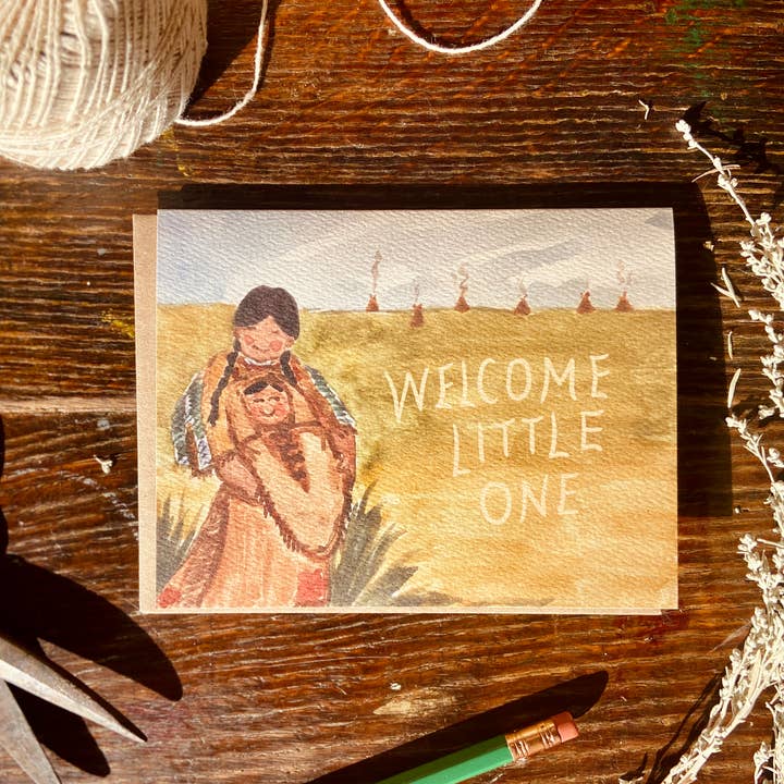 Little Salt Wagon - Wholesale Baby Card - Welcome Little One Baby Native American Indian Greeting Card