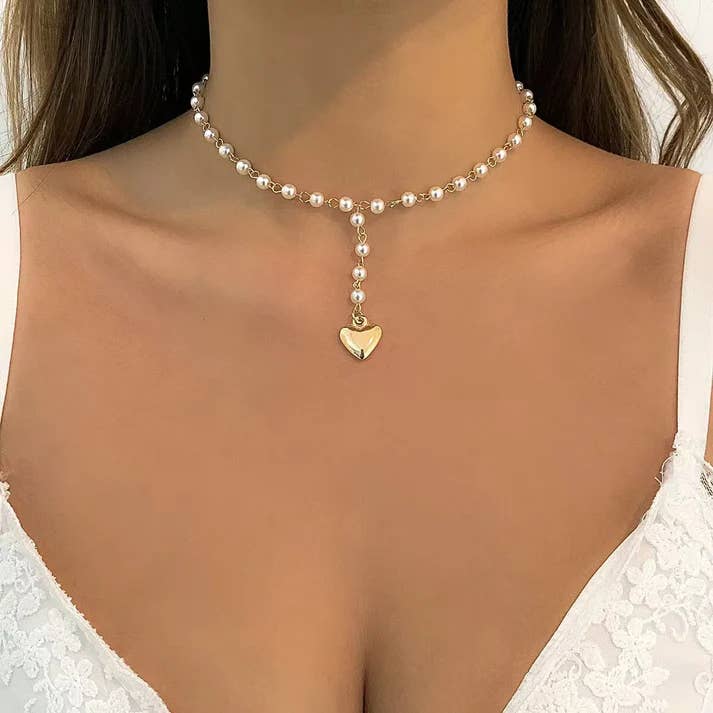 Collar de cobre con imitación de perla en forma de corazón al por mayor para venta al por mayor de Gooddiy