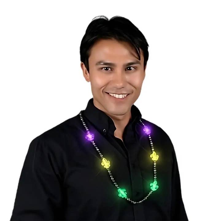 Blinkee.com, LLC - Wholesale Beaded/Pearl Necklace - Flashing Fleur de Lis Mardi Gras Beaded Necklace