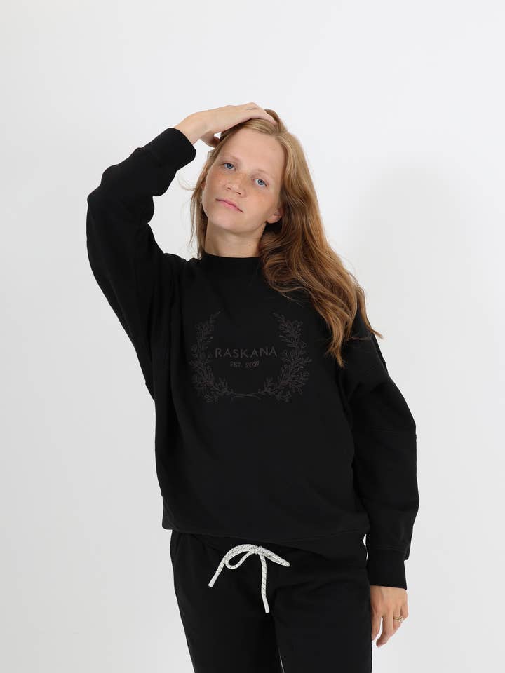 ELLE || FRENCH TERRY MATERNITY CREW NECK PULLOVER || BLACK for wholesale by RASKANA