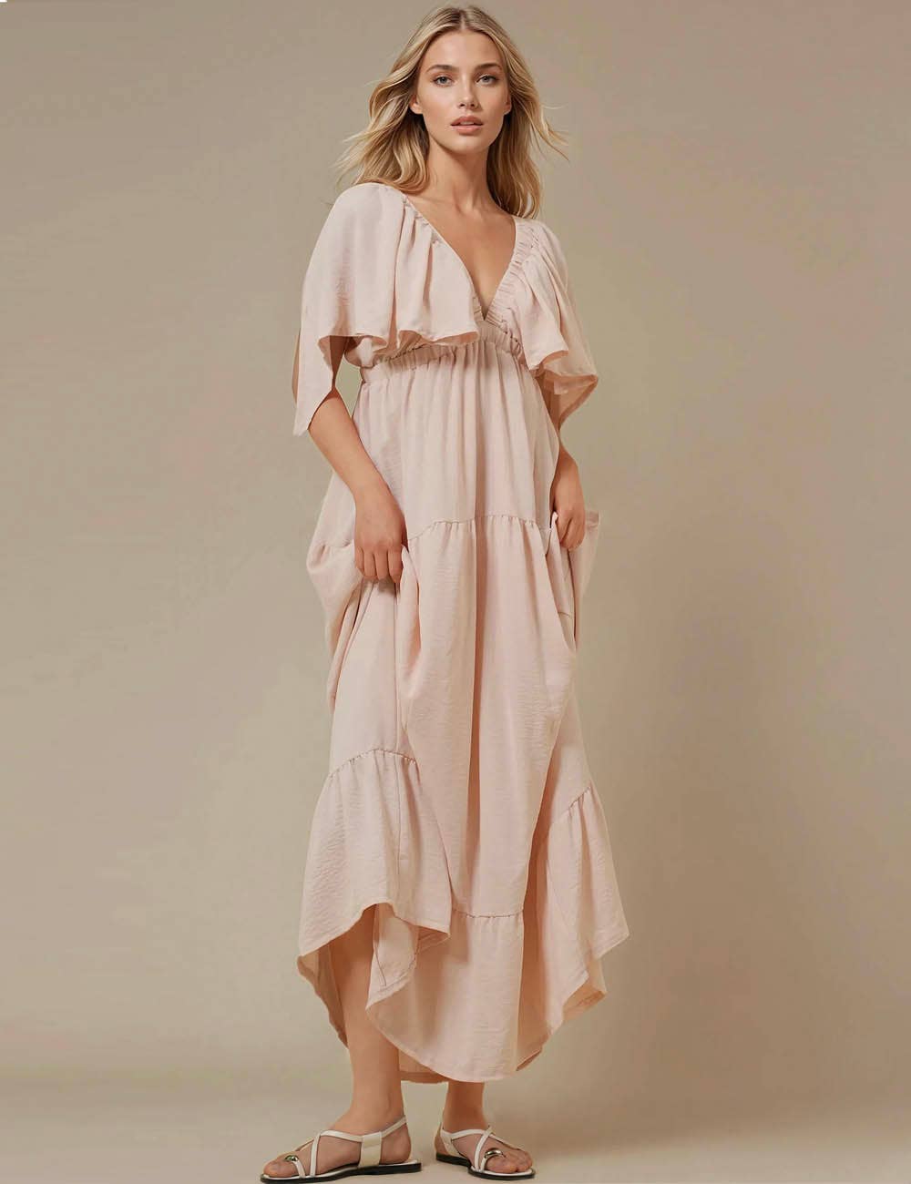 Sweetkama - Vente Robe – femme - Robe maxi unie décolleté en V et dos nu SKD1538