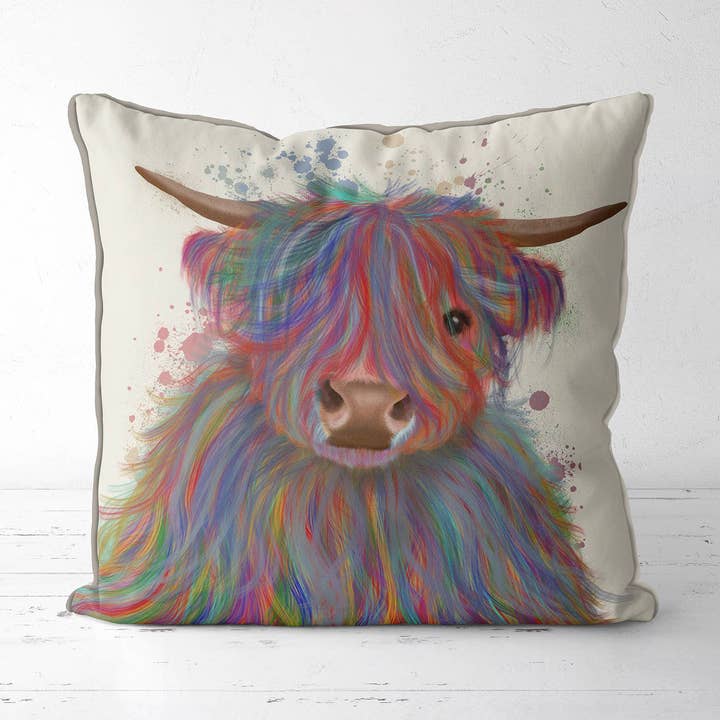 Highland Cow 10 veelkleurig sierkussen of buitenkussen voor wholesale door FabFunky Ltd