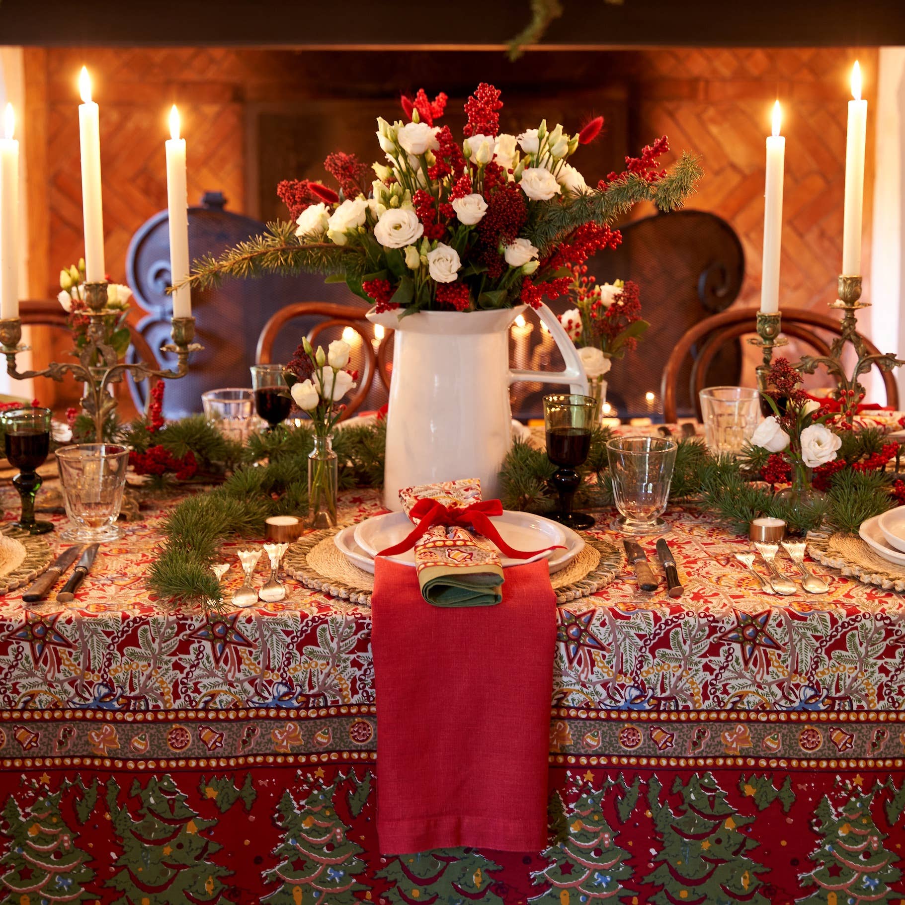 Caravan Home - Vendita all'ingrosso Tovaglie - Tovaglie francesi Noel rosso e verde5