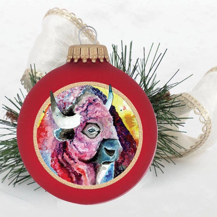 Amerikansk Bison Glas Ornament for engroshandel hos Art For The Young At Heart