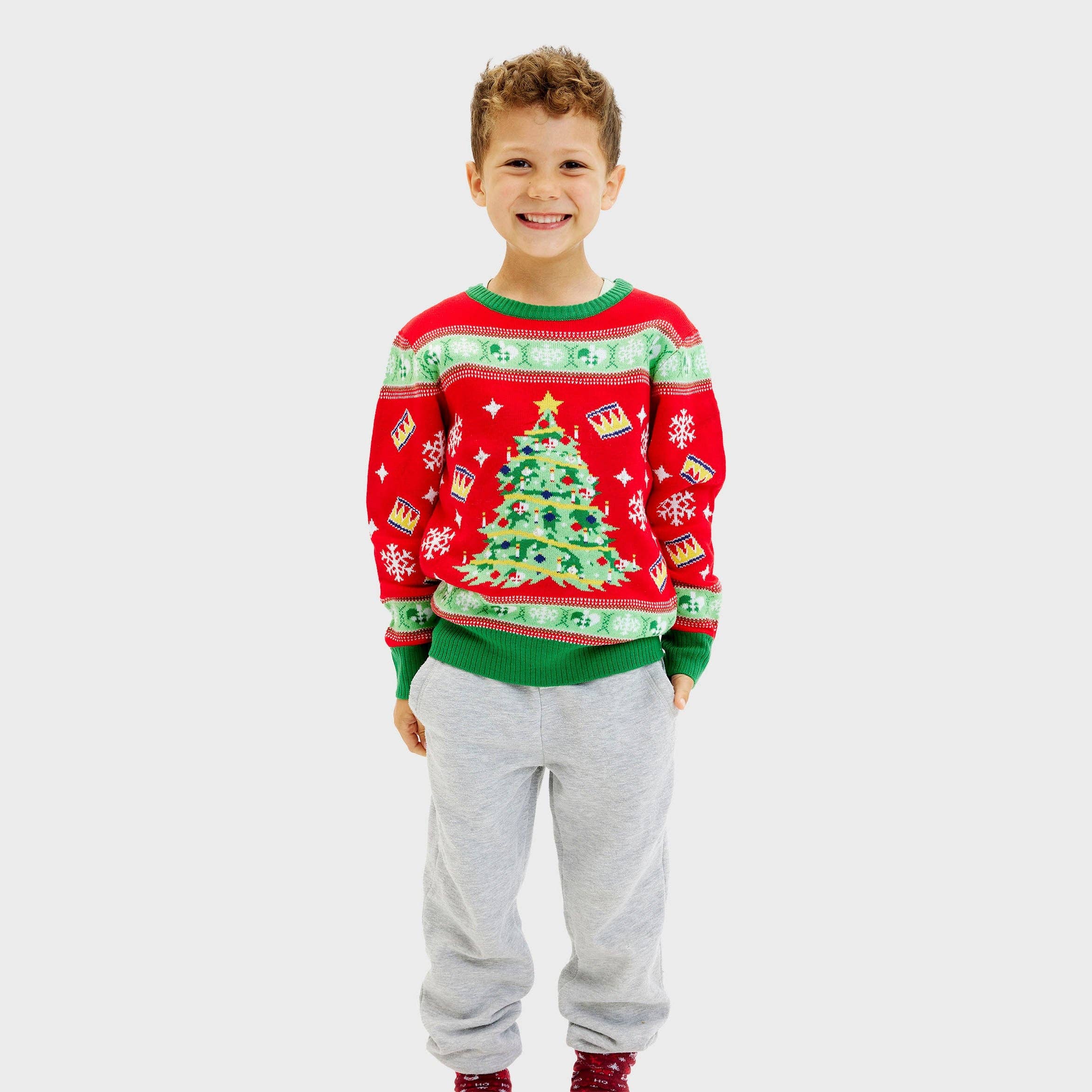 Happy Seasons - Wholesale Knit Sweater - Kids - Juletræ rød sweater - barn.4