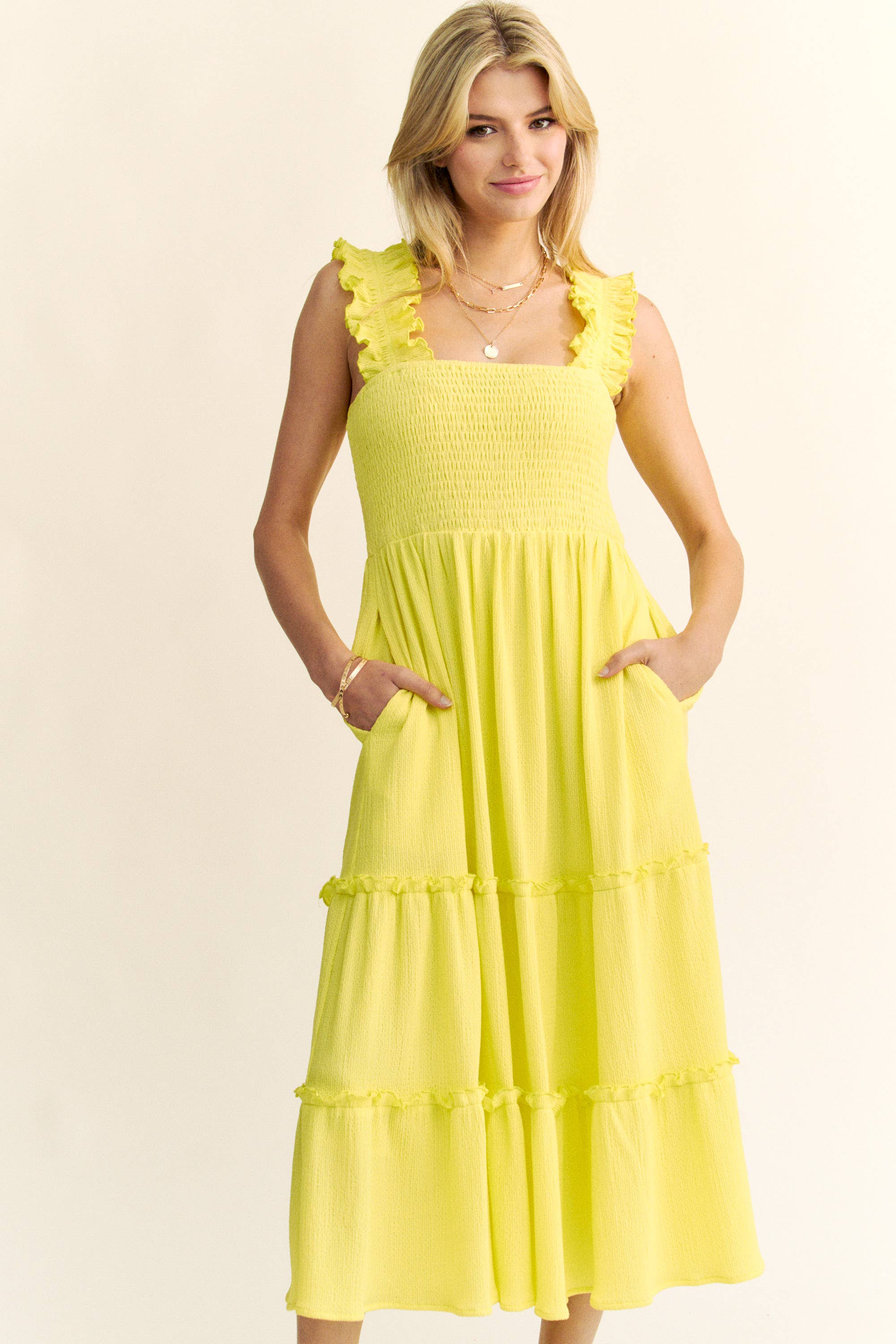 Davi & Dani - Wholesale Dress - Women's - PLUS SMOCING BODICE RUFFLE DETAIL SHIRRED DRESS3