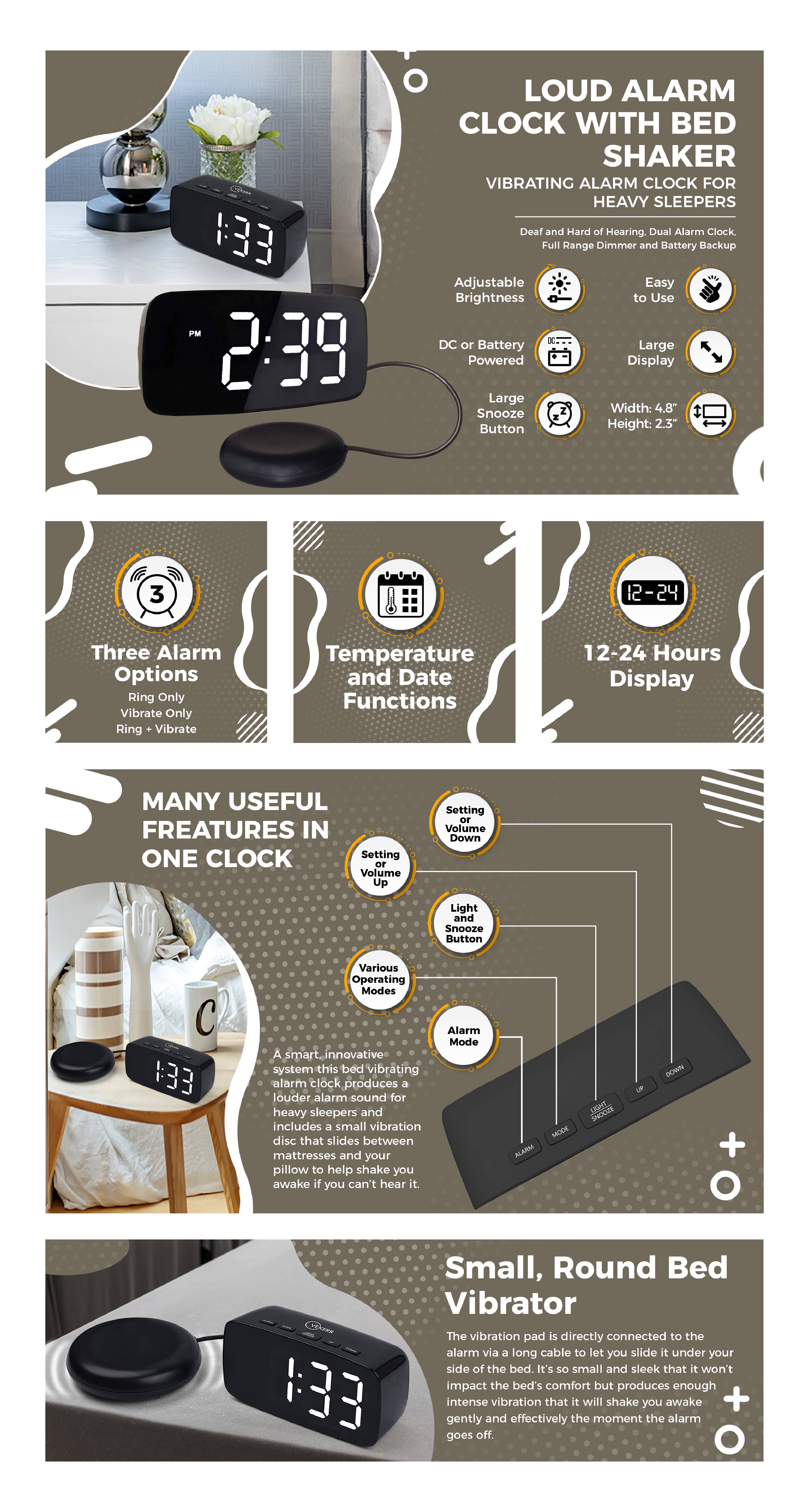 Quality Hangers - Wholesale Alarm Clock - Vibrating Alarm Clock - 4-digit LED Display, 5 Functions7