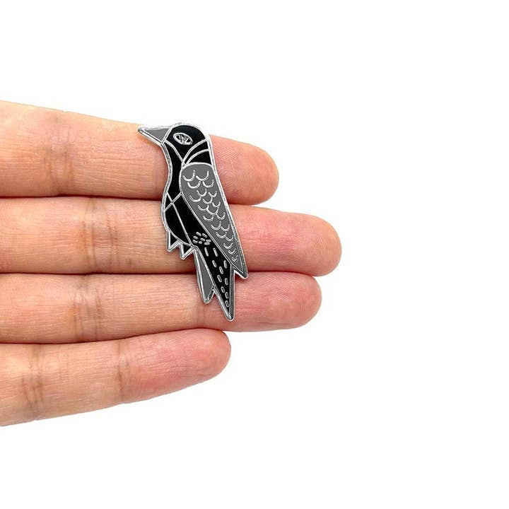 Silver Raven Crow Hard Enamel Pin for wholesale by Fawa Shah