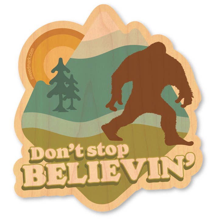 Mini-autocollant en bois - AW Bigfoot Believe pour la vente par Morris Magnets