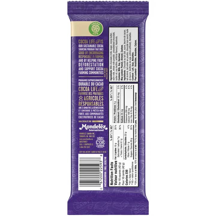 Echo Sales America - Wholesale Chocolate Bar - Cadbury Dairy Milk Chocolate with Hazelnut, Family Size - Case 21 count x100.0 g