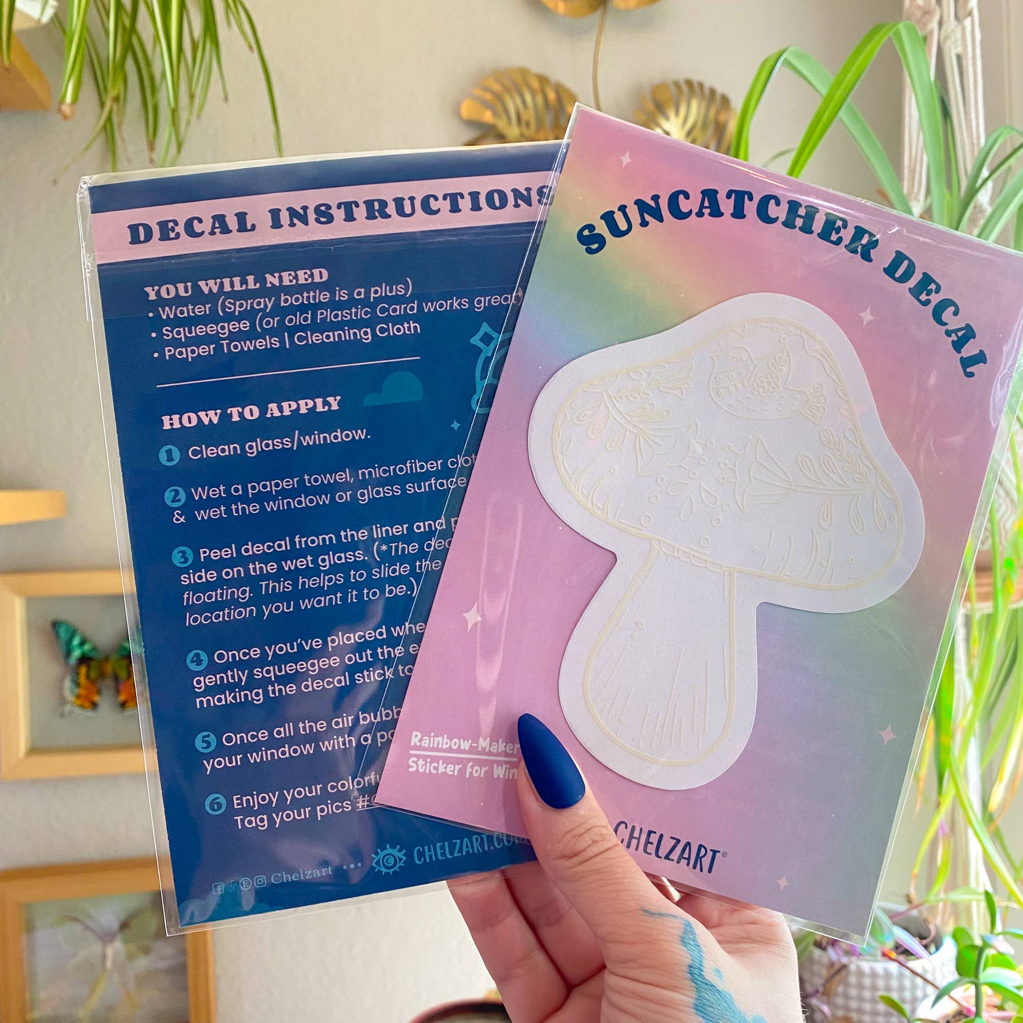 Chelzart - Wholesale Suncatcher - Boho Mushroom Rainbow Suncatcher Decal | Mushroom Accessory1