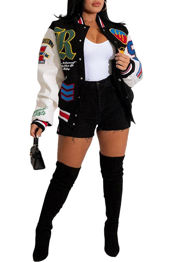 MB Fashion Wholesale - Wholesale Varsity/Baseball Jacket - Women's - MB FASHION BOLD PRINTED THIN VARSITY JACKET 3667LY10