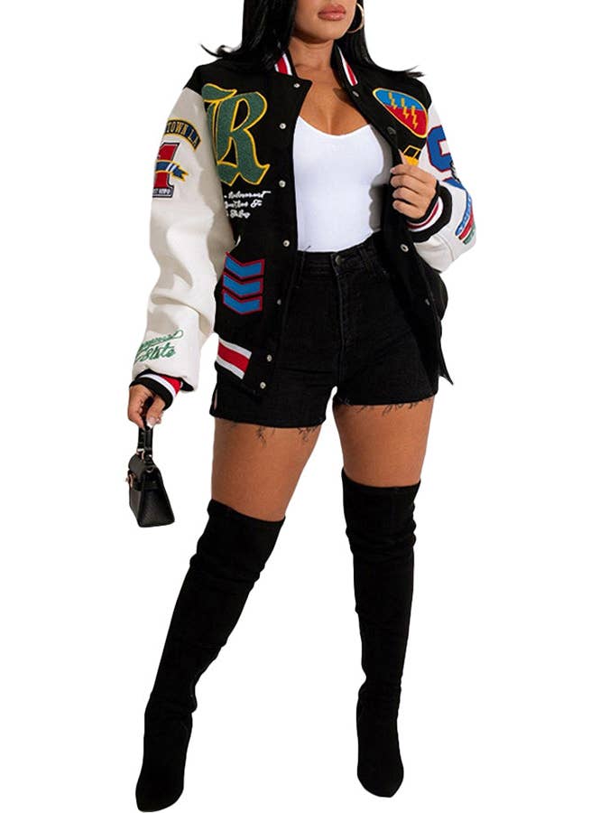 MB Fashion Wholesale - Wholesale Varsity/Baseball Jacket - Women's - MB FASHION BOLD PRINTED THIN VARSITY JACKET 3667LY10