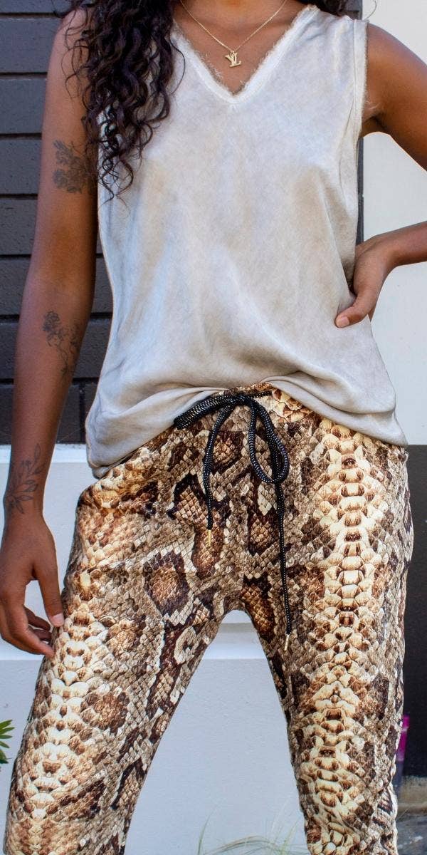 Gigi Moda - Wholesale Pants - Women's - Snake Print Tie-Waist Pants5