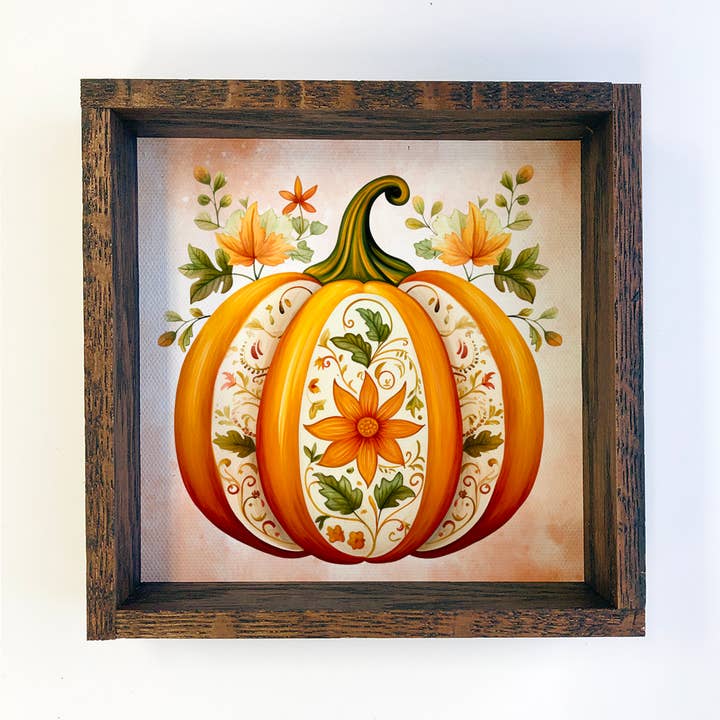Hangout Home - Wholesale Sign - Folk Flower Pumpkin - Fall Wall Art - Seasonal Wall Décor