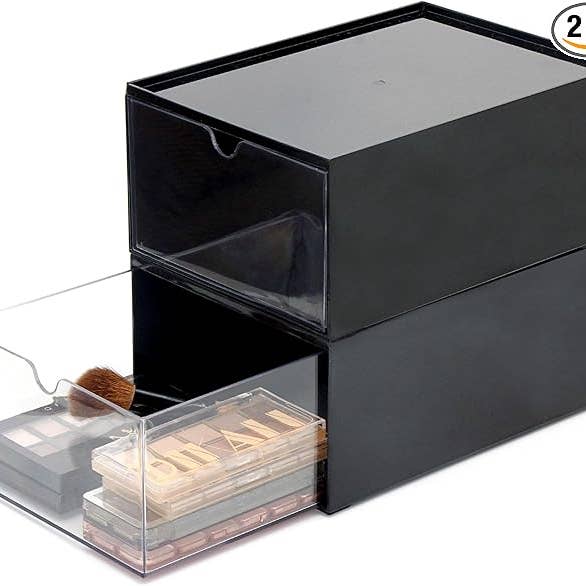 Youngever - Wholesale Makeup Storage Box - Youngever 2 Pack Stackable Makeup Organizer Drawers(Black)