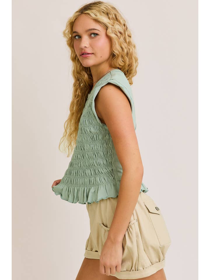 LE LIS - Wholesale Blouse - Women's - CREW NECKLINE TOP WITH RUCHED DETAIL AT THE FRONT BODY