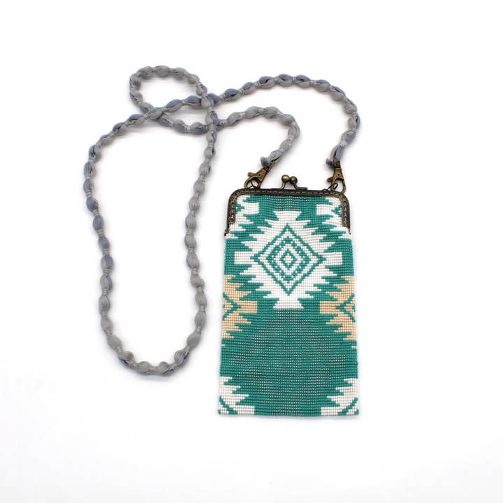 Bolsa de Telefone Transversal com Missangas de Vidro - DIAMONDS TURQUOISE por atacado de La Casa Cotzal S.A.