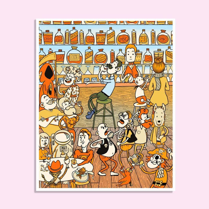 Drinking Alone - 8 « x 10" Art Print - Impressions Wall Art - Impressions pour encadrement - Prints Art pour la vente par Sarah Parker Illustration