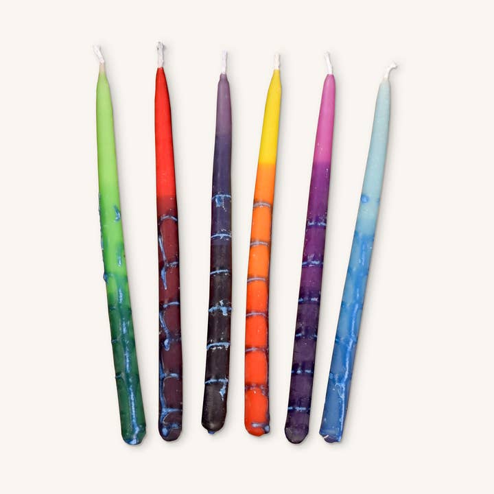 Beeswax Chanukah Candles - Decorated Multi Color - 45 Pack for wholesale by Ner Mitzvah