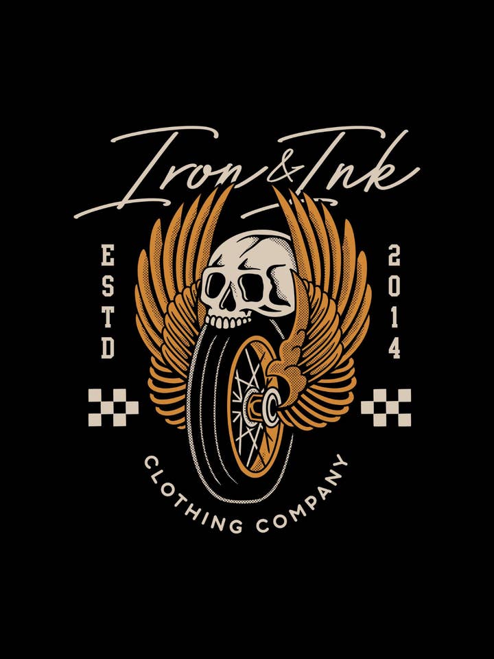 Iron And Ink Clothing Co - Wholesale Screen Printed T-Shirt - Unisex - New "Moto Skull" oversized heavy wt shirt- black acid wash1