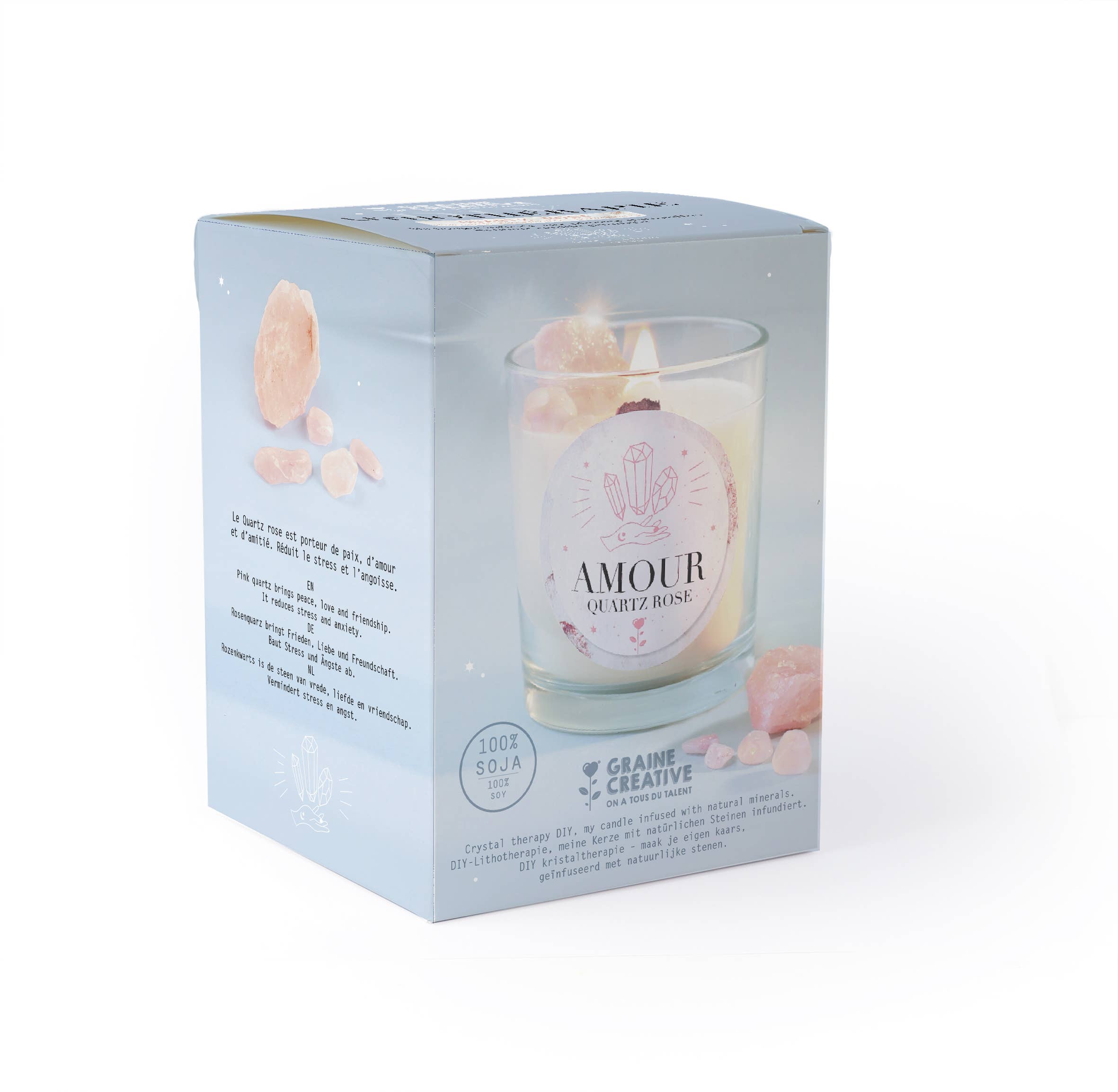 Graine Créative - Wholesale DIY Craft Kit - ROSE QUARTZ LITHOTHERAPY CANDLE DIY KIT