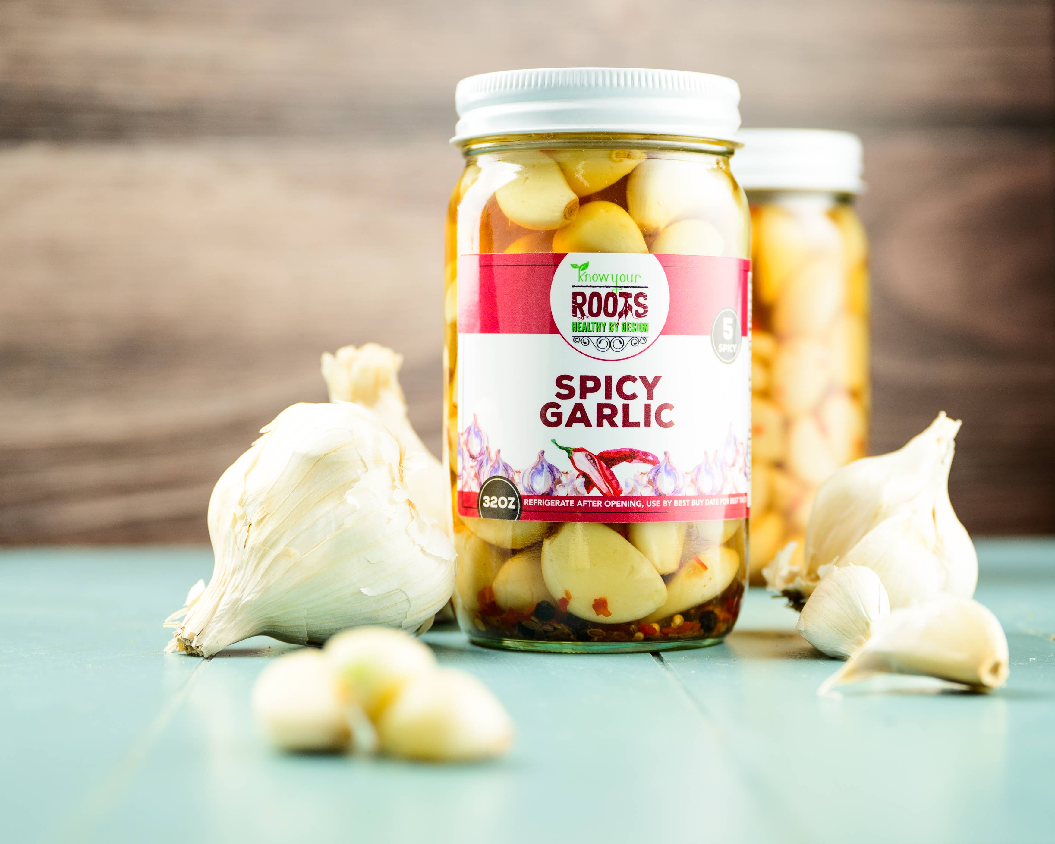 Knonw Your Roots Pickles - Wholesale Pickled Vegetables - Spicy Garlic 16oz3