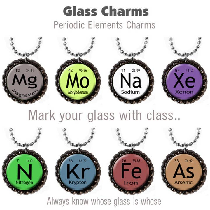 Periodic Element Themed Wine Glass Charms for wholesale by DK LaserWorx