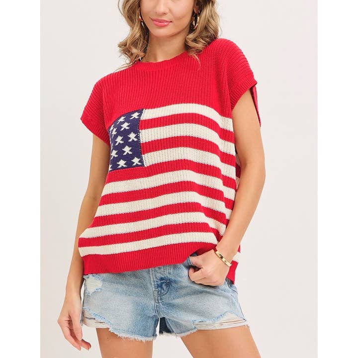1441 Star And Stripe American Flag Knit Top for wholesale by Coloring You