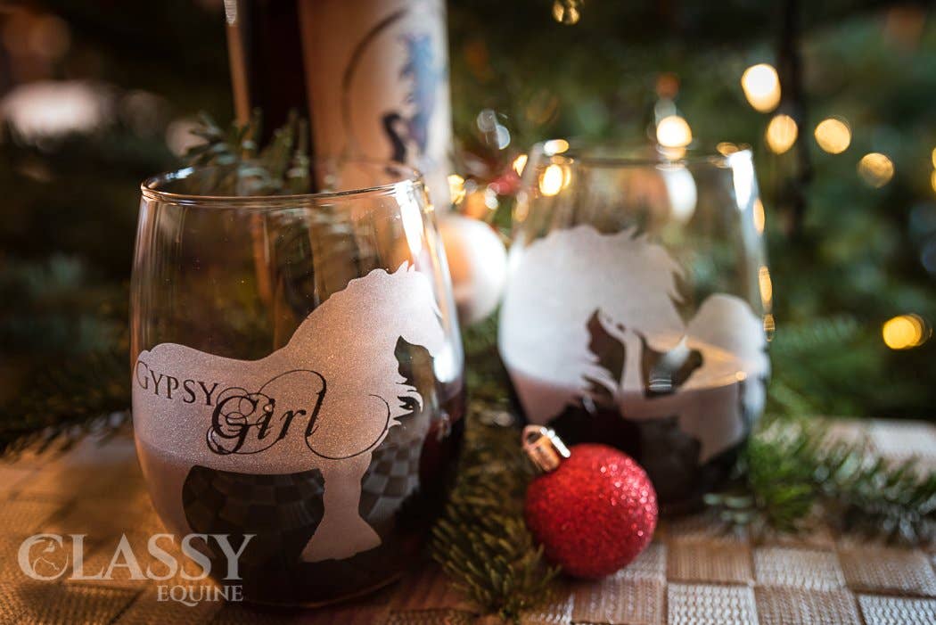 Classy Equine - Wholesale Wine Glass - Gypsy Girl - Gypsy Vanner Horse Stemless Wine Glass4