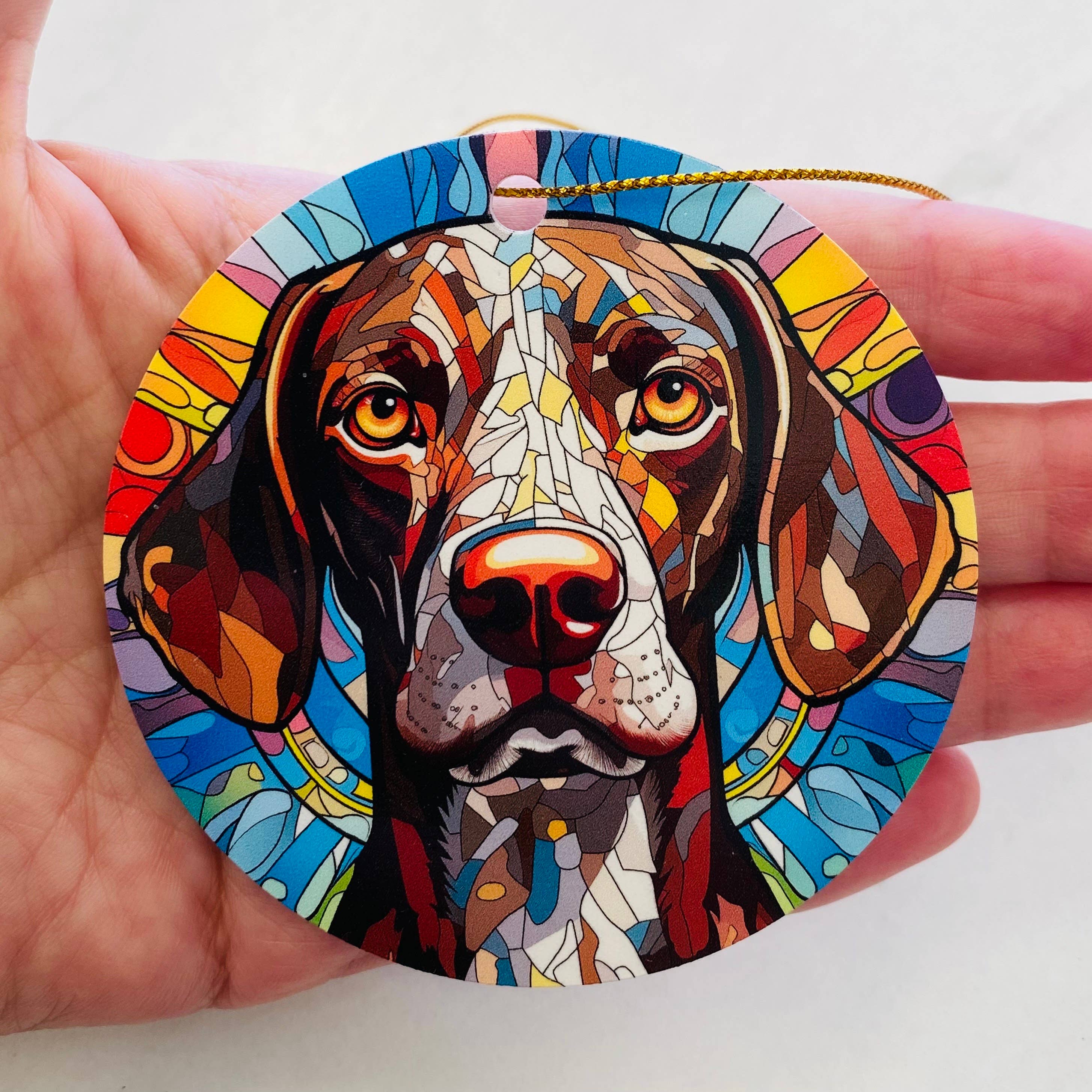 Spellbound Rose Creations - Wholesale Ornament - German Shorthaired Pointer Faux Stained Glass Ornament - Dog0