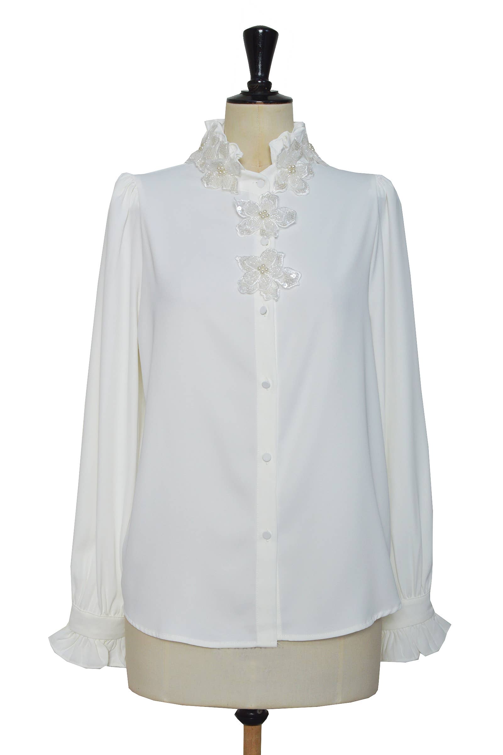 ELLI WHITE - Wholesale Button Down Shirt - Women's - Shirt with embossed floral collar3