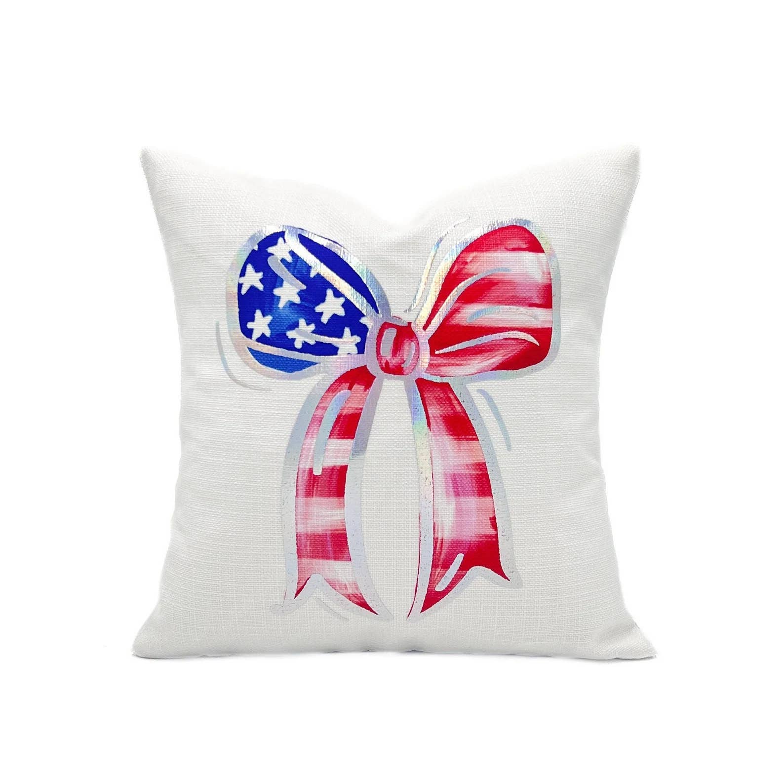 Rachel Brooks Design, LLC - Vente Coussin décoratif - Coussin Nœud Patriotique en Feuille Holographique